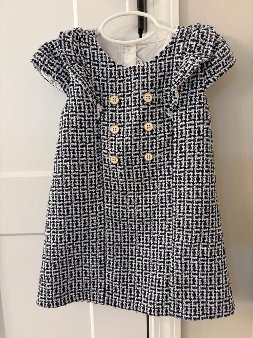 Janie and Jack Navy and White Tweed Double-Breasted Girls Dress